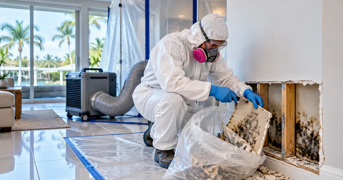 Paper-Trail Mold Removal in Lake Worth Beach, FL — technician removing mold under containment